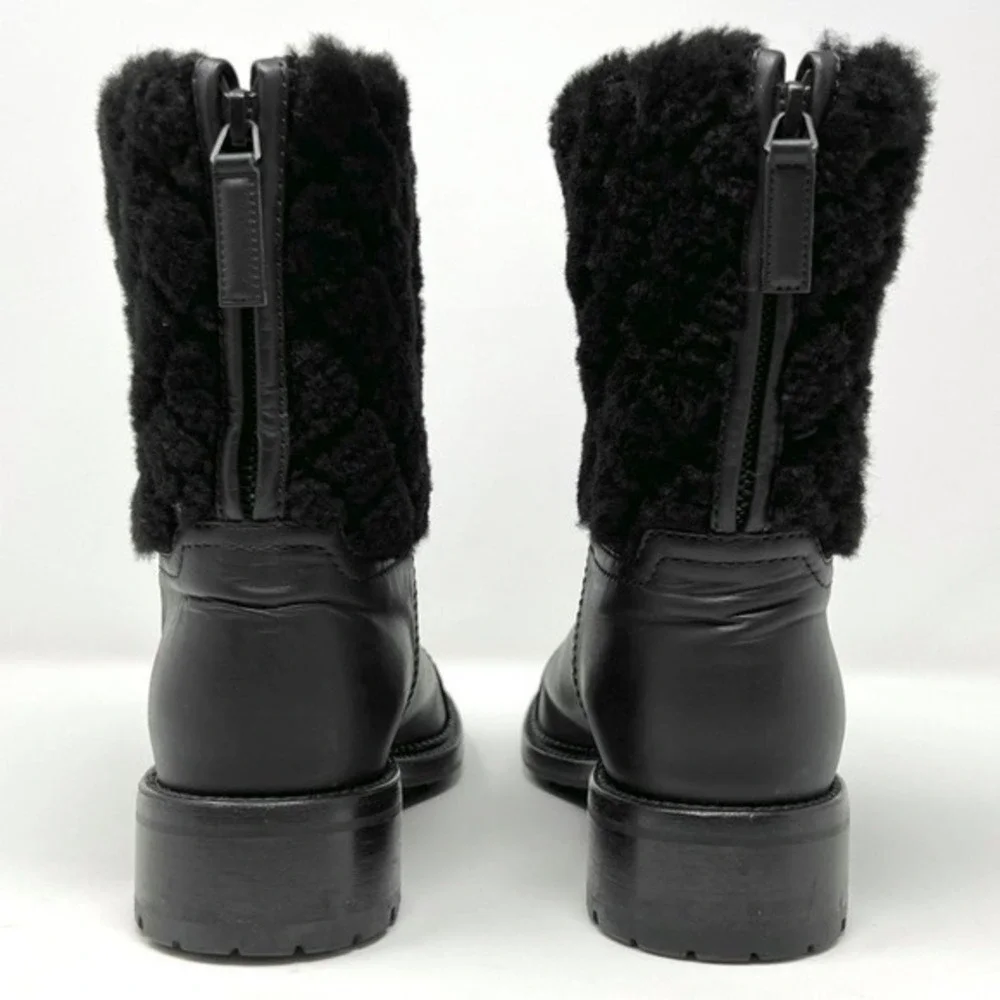 Chanel Quilted‎ Leather Shearling CC Mid Calf Winter Boots Black EU 39.5